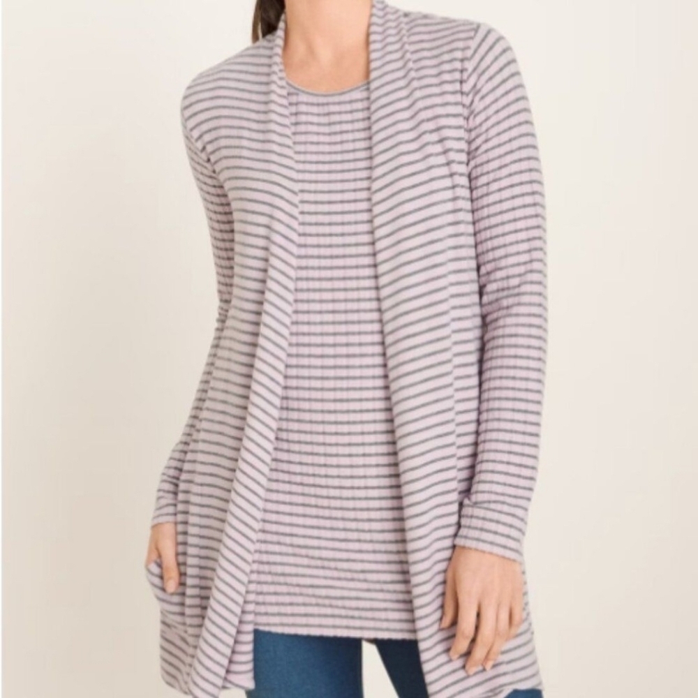 Chico's Zenergy Ribbed Striped Long Line Cardigan And Tank Set 12/14